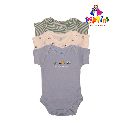 Baby Romper-Pack Of 3Pcs Vrom Vrom Bulldozers