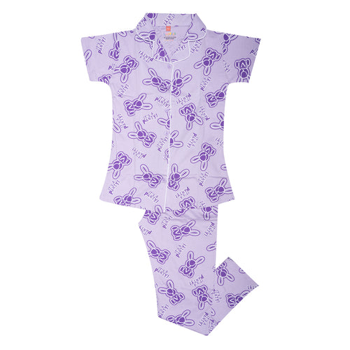 Girls Graphic Bunny Sleep set- Voilet