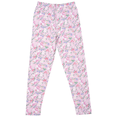 Girls Printed Leggings- Spring flowers Pink