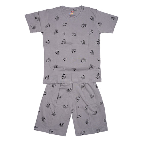 Boys Graphic T-Shirt Short set- Alphabet Grey