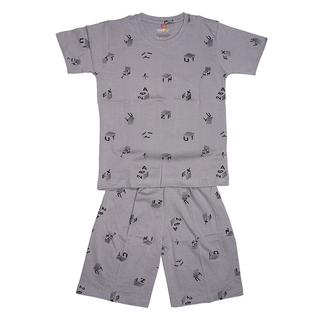 Boys Graphic T-Shirt Short set- Alphabet Grey