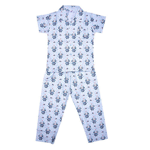 Kids cotton printed night suit- Robot