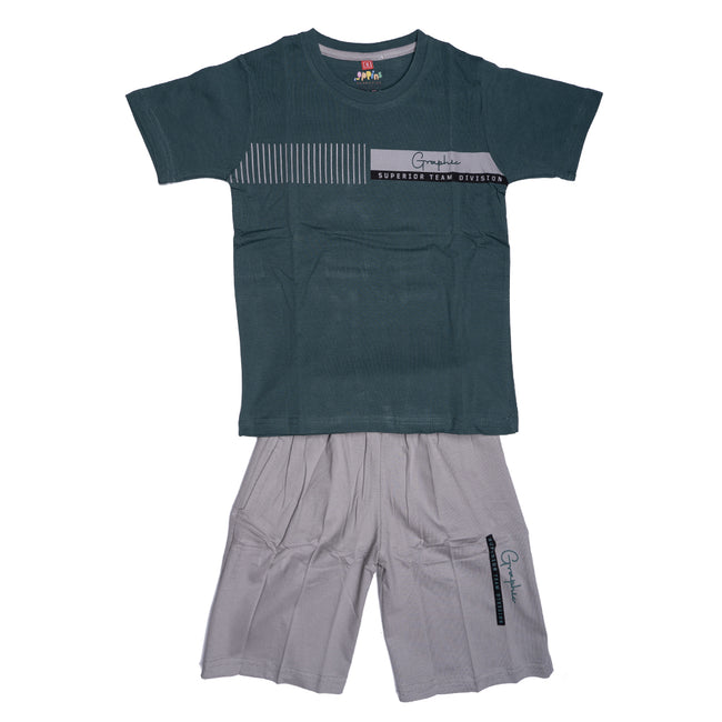 Boys Graphic T-Shirt Short set- Dark Green