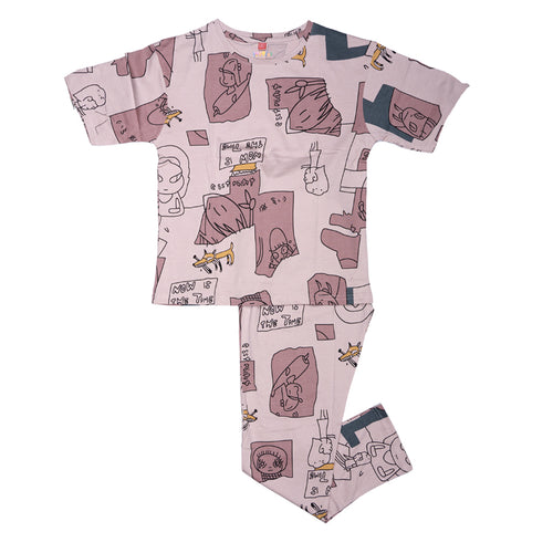 Girls Graphic Co-ord- Mauve