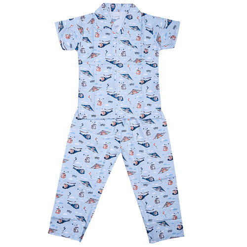 Kids cotton printed night suit- Helicopter
