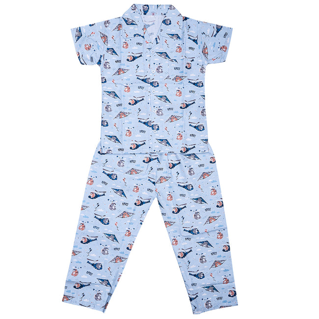 Kids cotton printed night suit- Helicopter
