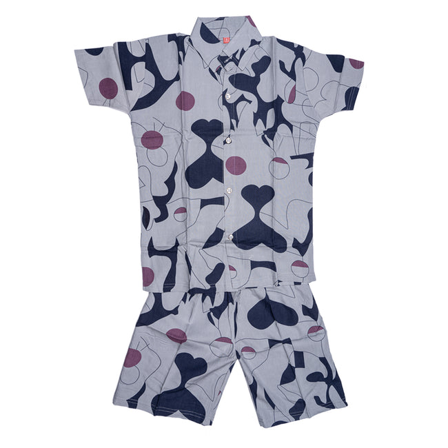 Boys Collared shirt and short set- Grey