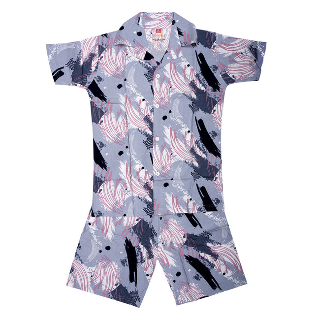 Boys Collared shirt and short set- Gray Multi