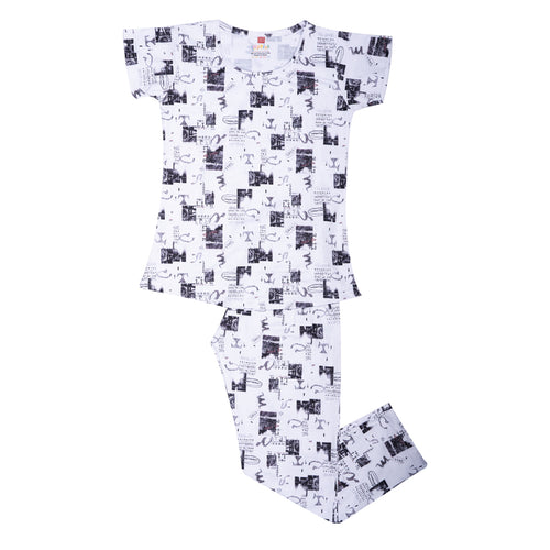 Girls Graphic Co-ord- White