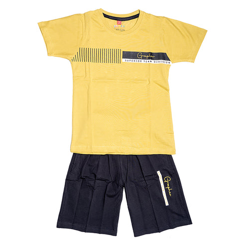 Boys Graphic T-Shirt Short set- Yellow