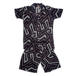 Boys Collared shirt and short set- Green/Black Multi