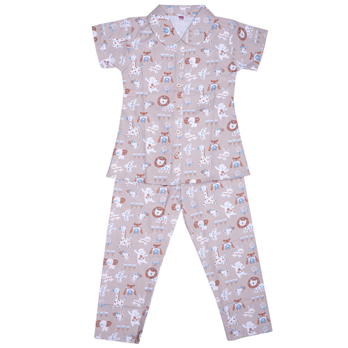 Kids cotton printed night suit- Safari