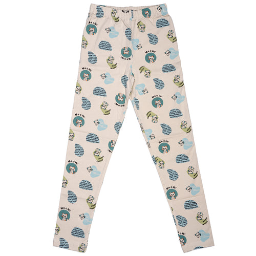 Girls Printed Leggings- Meow