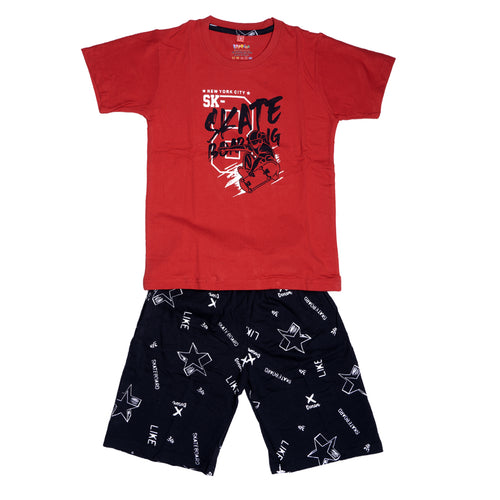 Boys Graphic T-Shirt Short set- Skate Red