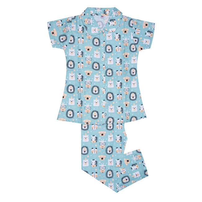 Kids cotton printed night suit- Zoo buddies