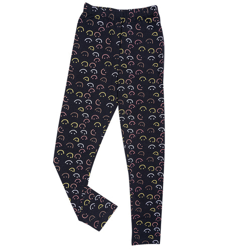 Girls Printed Leggings- Black Smiley