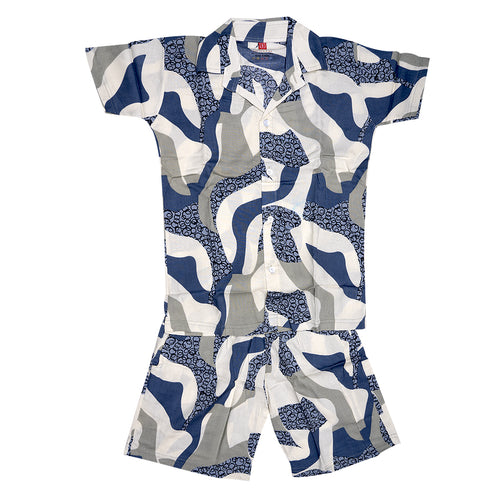 Boys Collared shirt and short set- Blue Multi