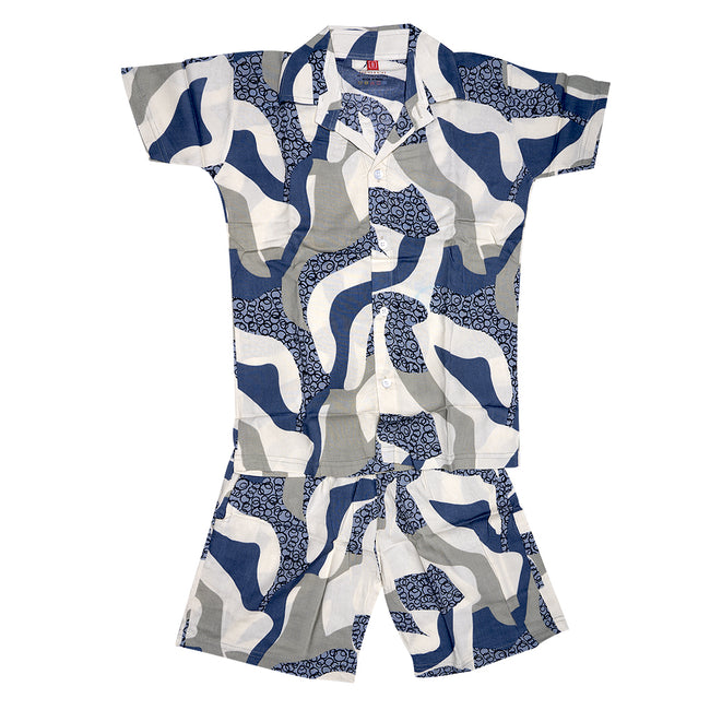 Boys Collared shirt and short set- Blue Multi