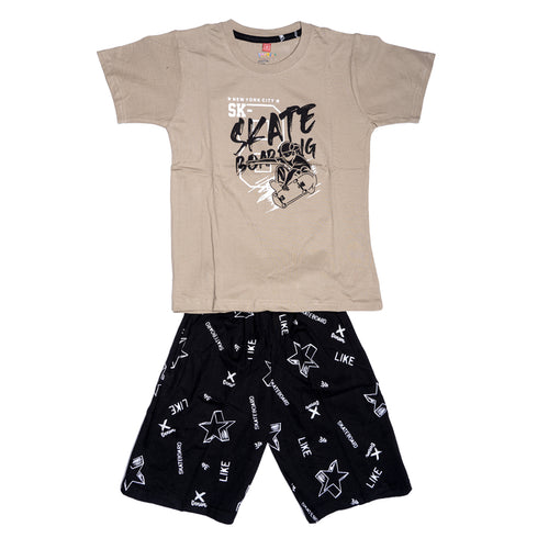 Boys Graphic T-Shirt Short set- Skate Tan