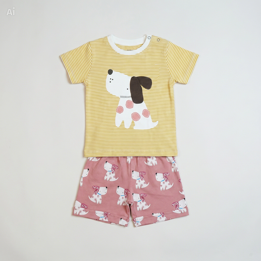 Baby and Toddler Short set With Striped Doggy