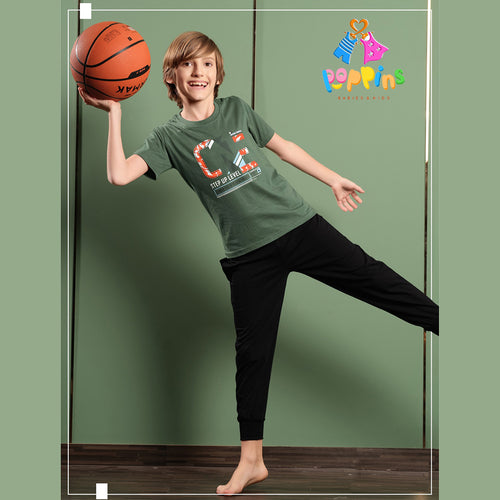 Kids Step Up Game' Basketball Graphic T-Shirt & Black Jogger Set