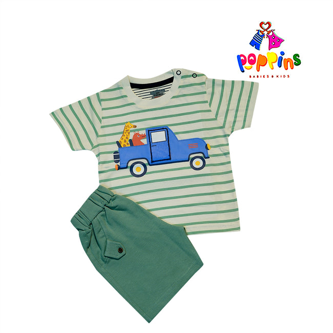 Baby Short set Knit Striped Car