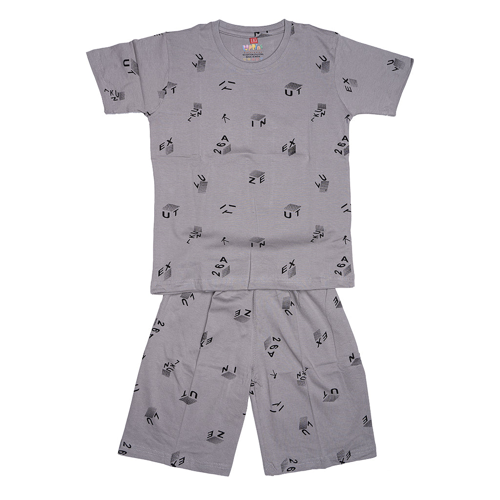 Boys Graphic T-Shirt Short set- Alphabet Grey