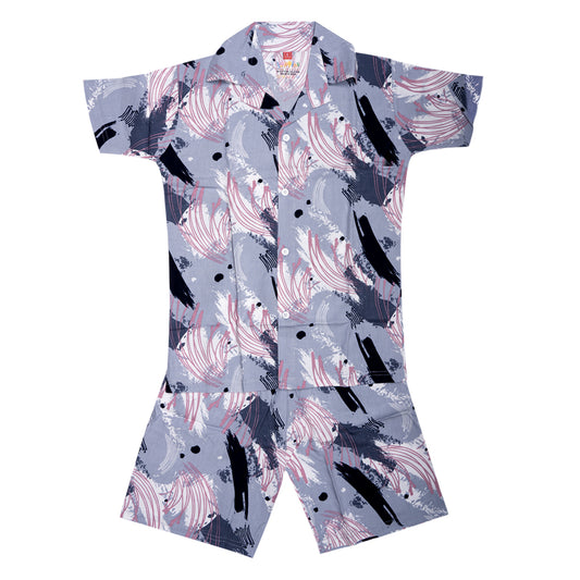 Boys Buttondown short set- Gray Multi