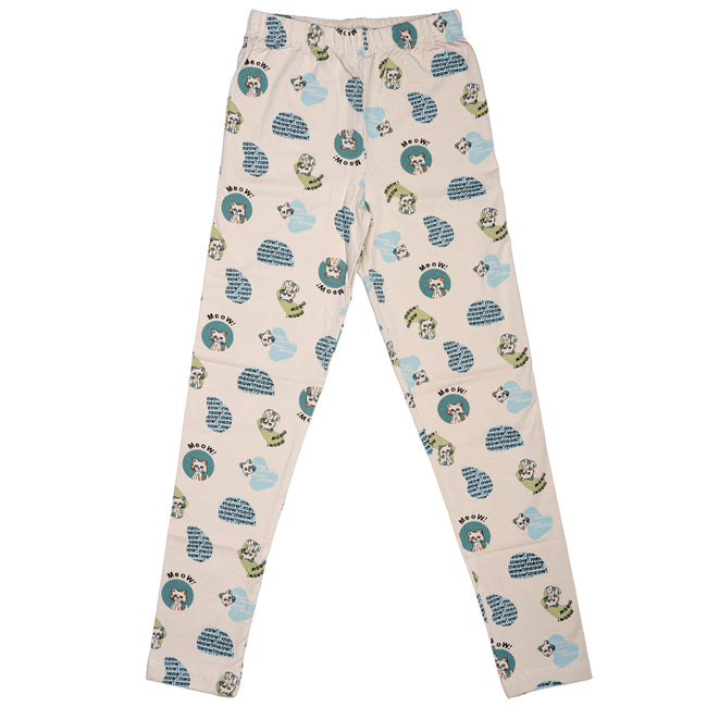Girls Printed Leggings- Meow