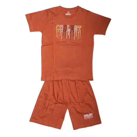 Boys Graphic T-Shirt Short set- Rust