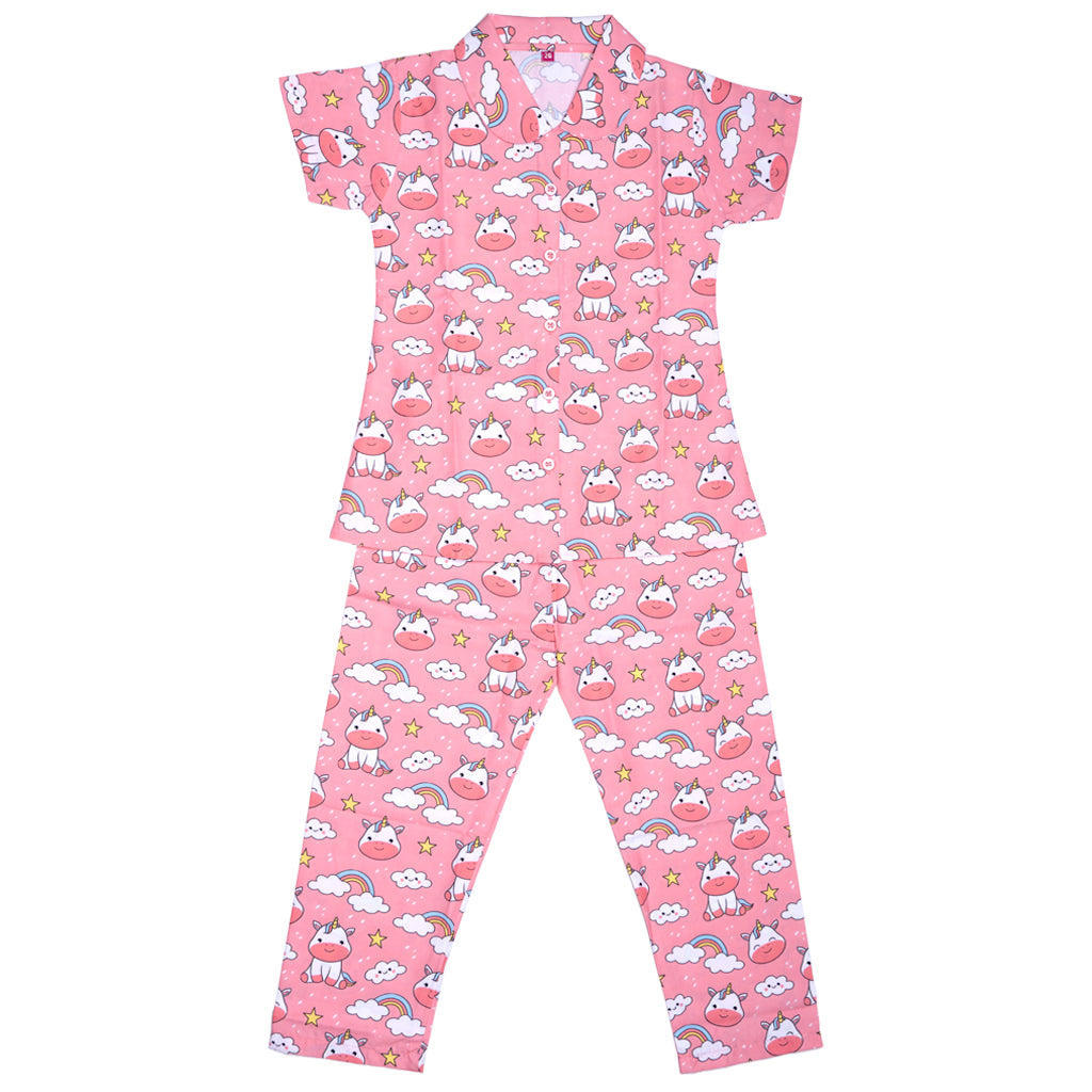Kids cotton printed night suit- Unicorn