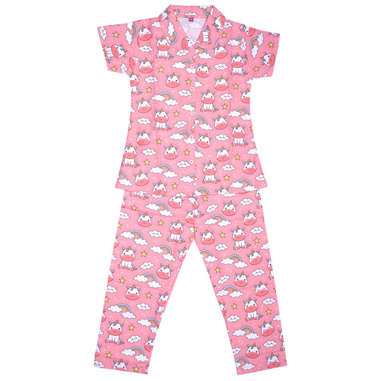 Kids cotton printed night suit- Unicorn