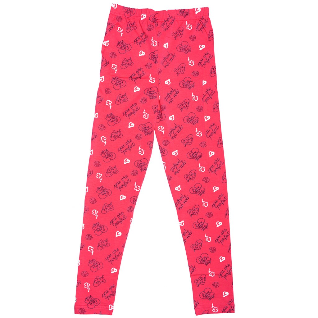 Girls Printed Leggings- Hot Pink Sweetheart