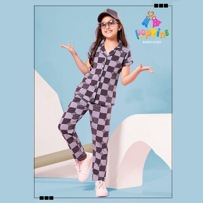 Kids Chess Checked Printed Night Wear