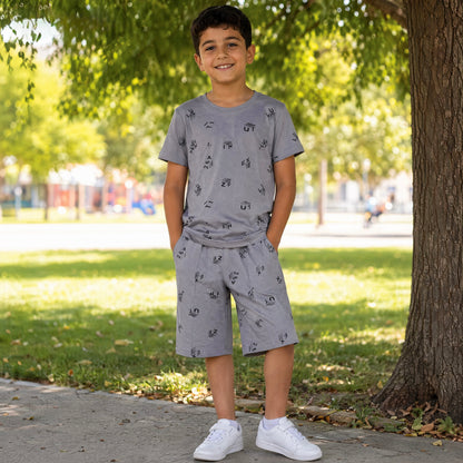 Boys Graphic T-Shirt Short set- Alphabet Grey