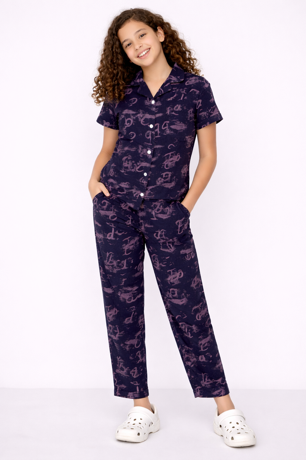 Girls Graphic Sleep set- Navy/Purple