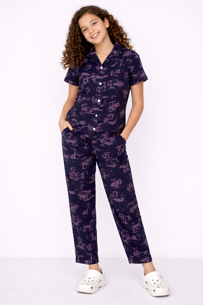 Girls Graphic Sleep set- Navy/Purple
