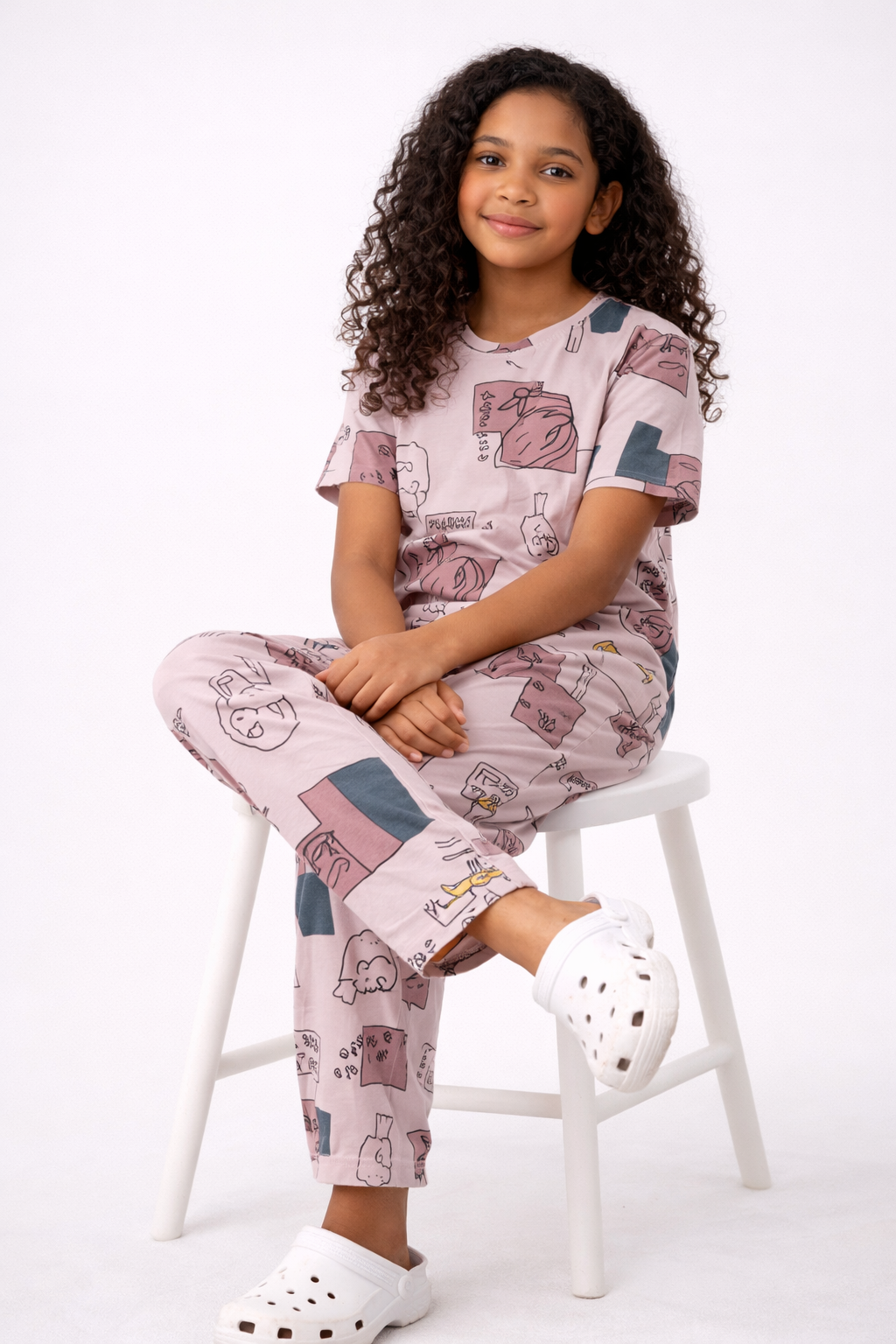 Girls Graphic Co-ord- Mauve