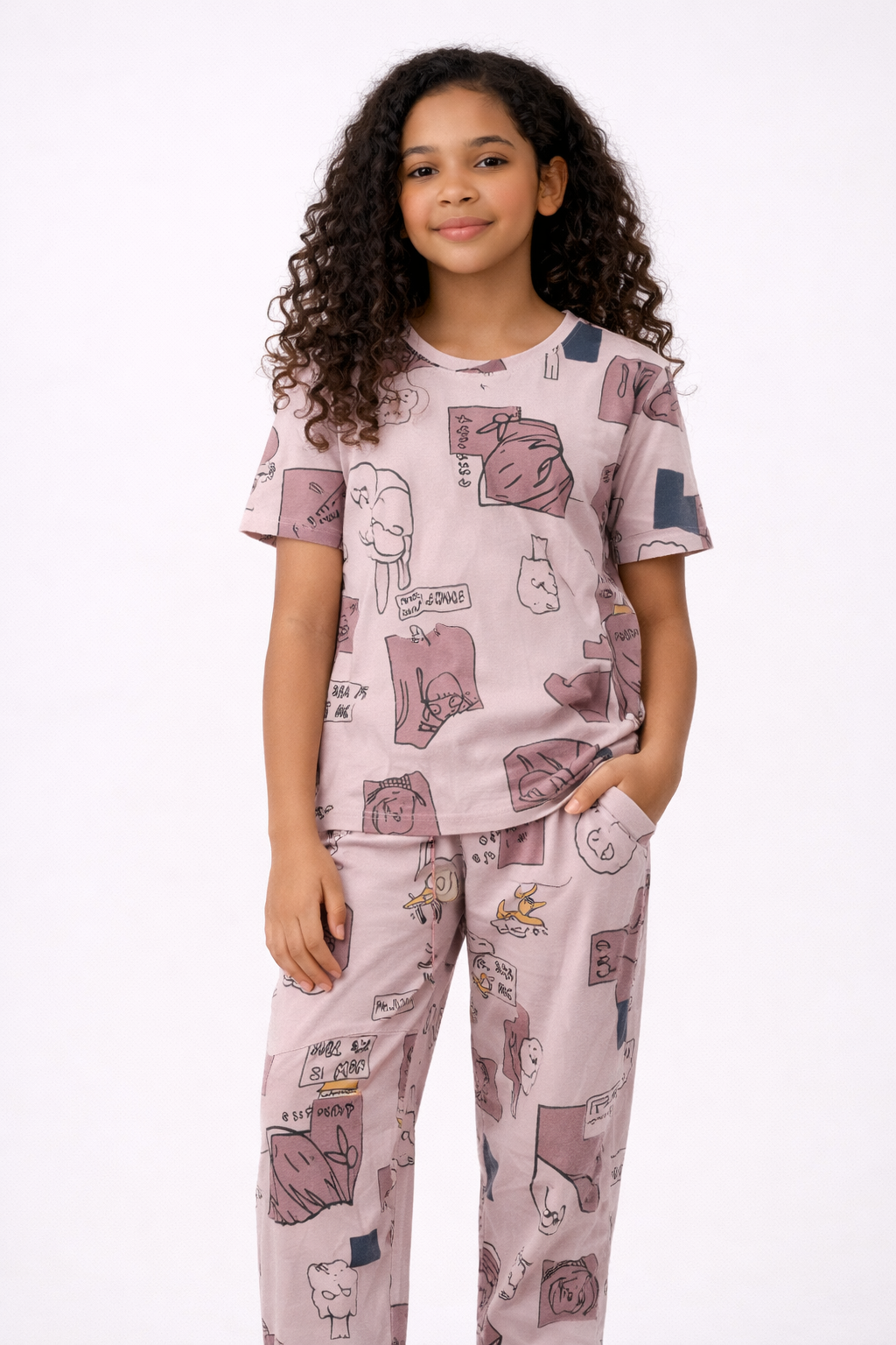 Girls Graphic Co-ord- Mauve