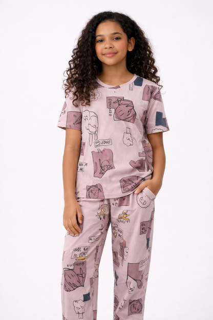 Girls Graphic Co-ord- Mauve