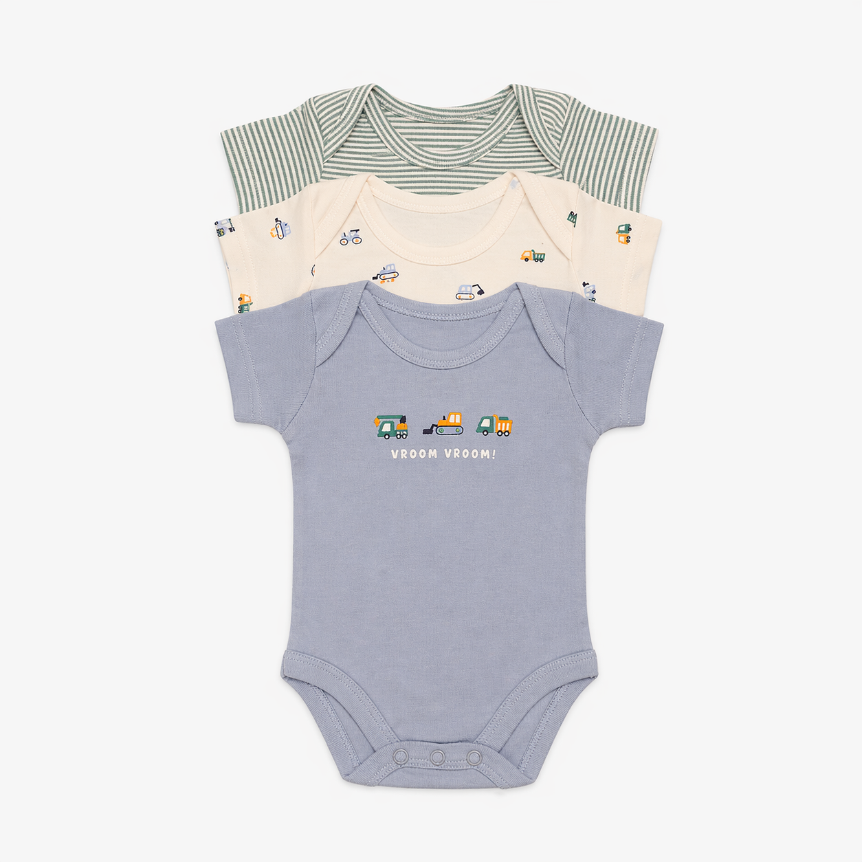 Baby Romper-Pack Of 3Pcs Vrom Vrom Bulldozers