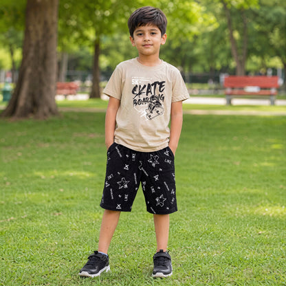 Boys Graphic T-Shirt Short set- Skate Tan