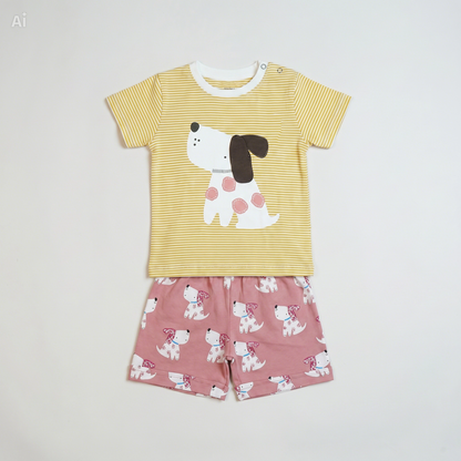 Baby and Toddler Short set With Striped Doggy