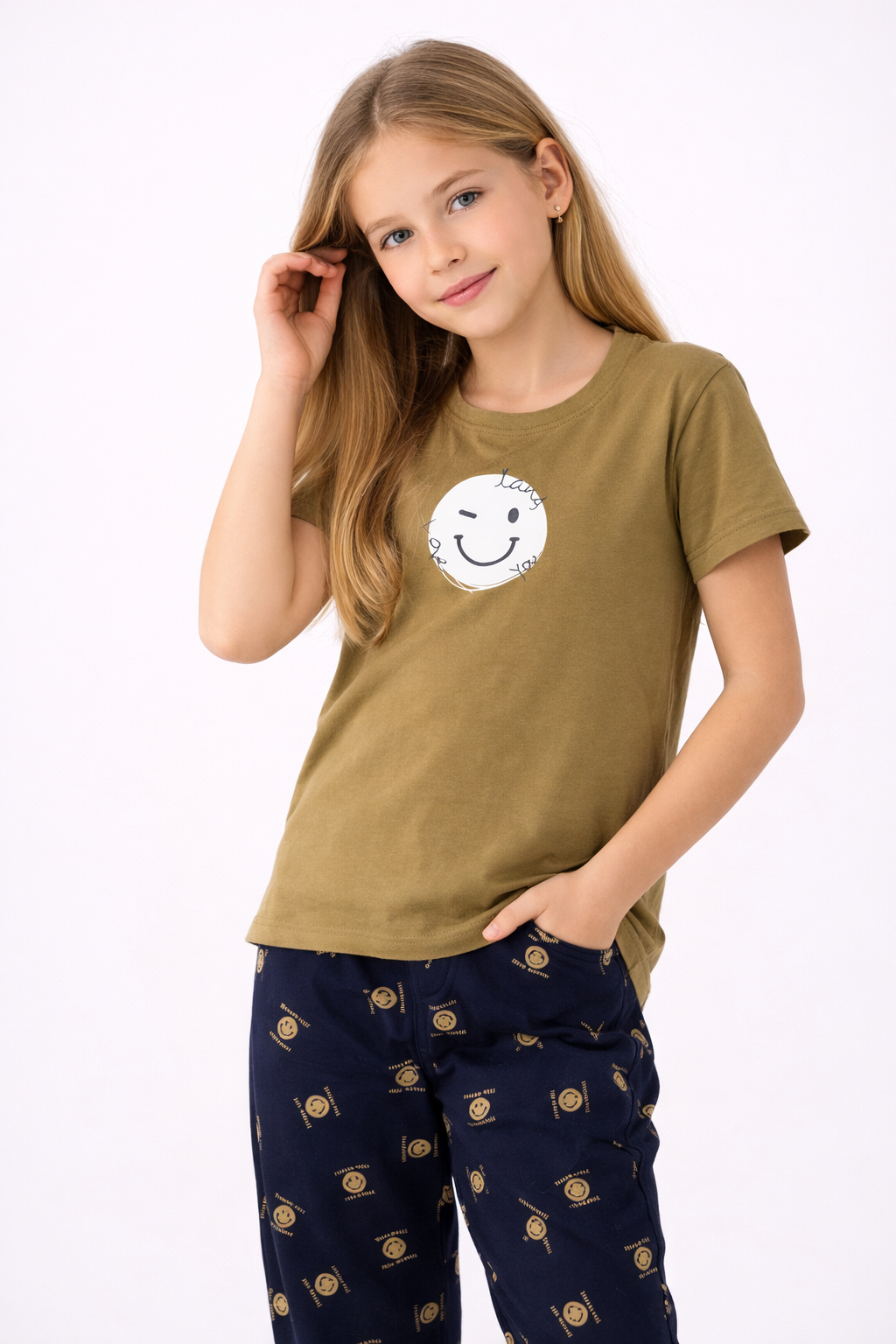 Girls Graphic set- Olive Green
