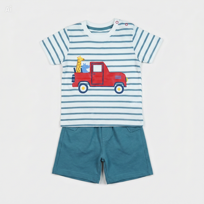Baby Short set Knit Striped Car