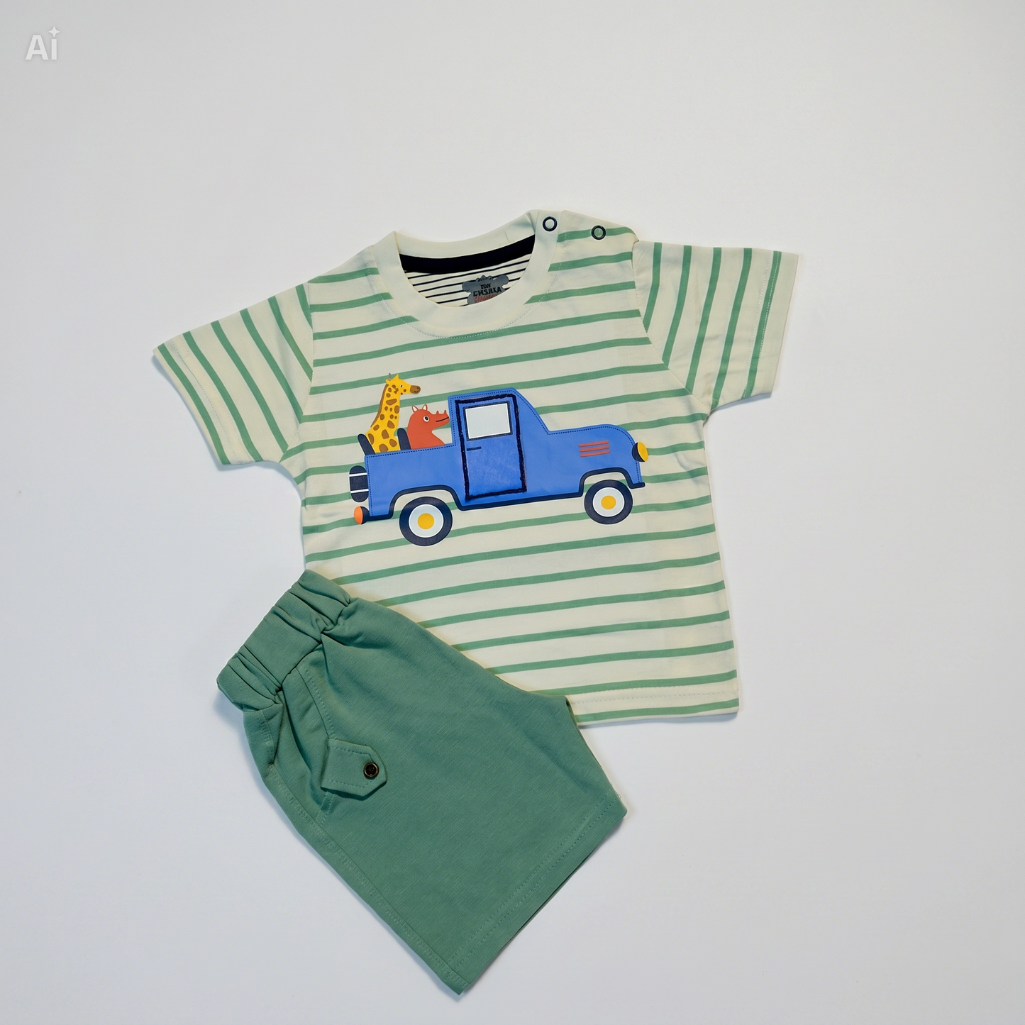 Baby Short set Knit Striped Car