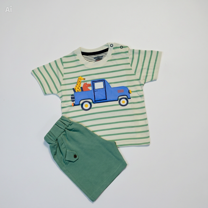 Baby Short set Knit Striped Car