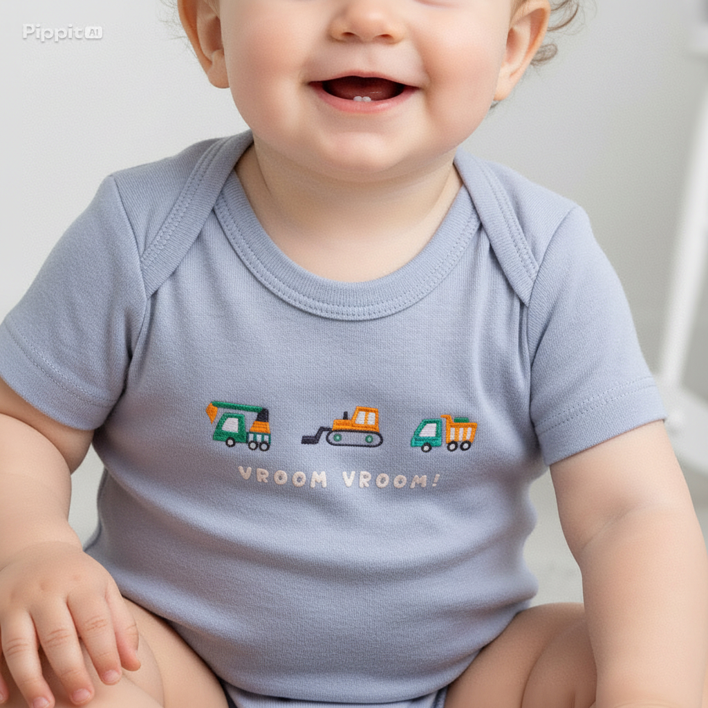 Baby Romper-Pack Of 3Pcs Vrom Vrom Bulldozers